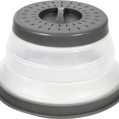 Tovolo Vented Collapsible Medium Microwave Cover (Charcoal) - Splatter Guard & Colander Kitchen Gadget for Food & Meal Prep / Dishwasher-Safe, BPA-Free Silicone & Plastic