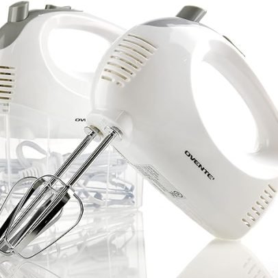 Portable 5 Speed Mixing Electric Hand Mixer with Stainless Steel Whisk Beater Attachments & Snap Storage Case, White HM151W