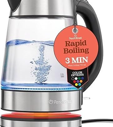 Speed-Boil Electric Kettle For Coffee & Tea - 1.7L Water Boiler 1500W, Borosilicate Glass, Easy Clean Wide Opening, Auto Shut-Off, Cool Touch Handle, LED Light. 360° Rotation, Boil Dry Protection