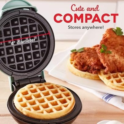 Mini Maker for Individual Waffles, Hash Browns, Keto Chaffles with Easy to Clean, Non-Stick Surfaces, 4 Inch,