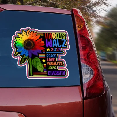 Flower Power Harris Walz 2024 Waterproof Sticker Car Decal, Kamala Harris Madam President, Vote Blue Sale