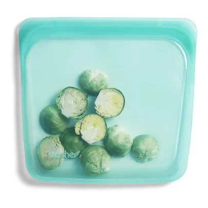 Stasher Silicone Reusable Storage Bag, Sandwich (Aqua) | Food Meal Prep Storage Container | Lunch, Travel, Makeup, Gym Bag | Freezer, Oven, Microwave, Dishwasher Safe, Leakproof